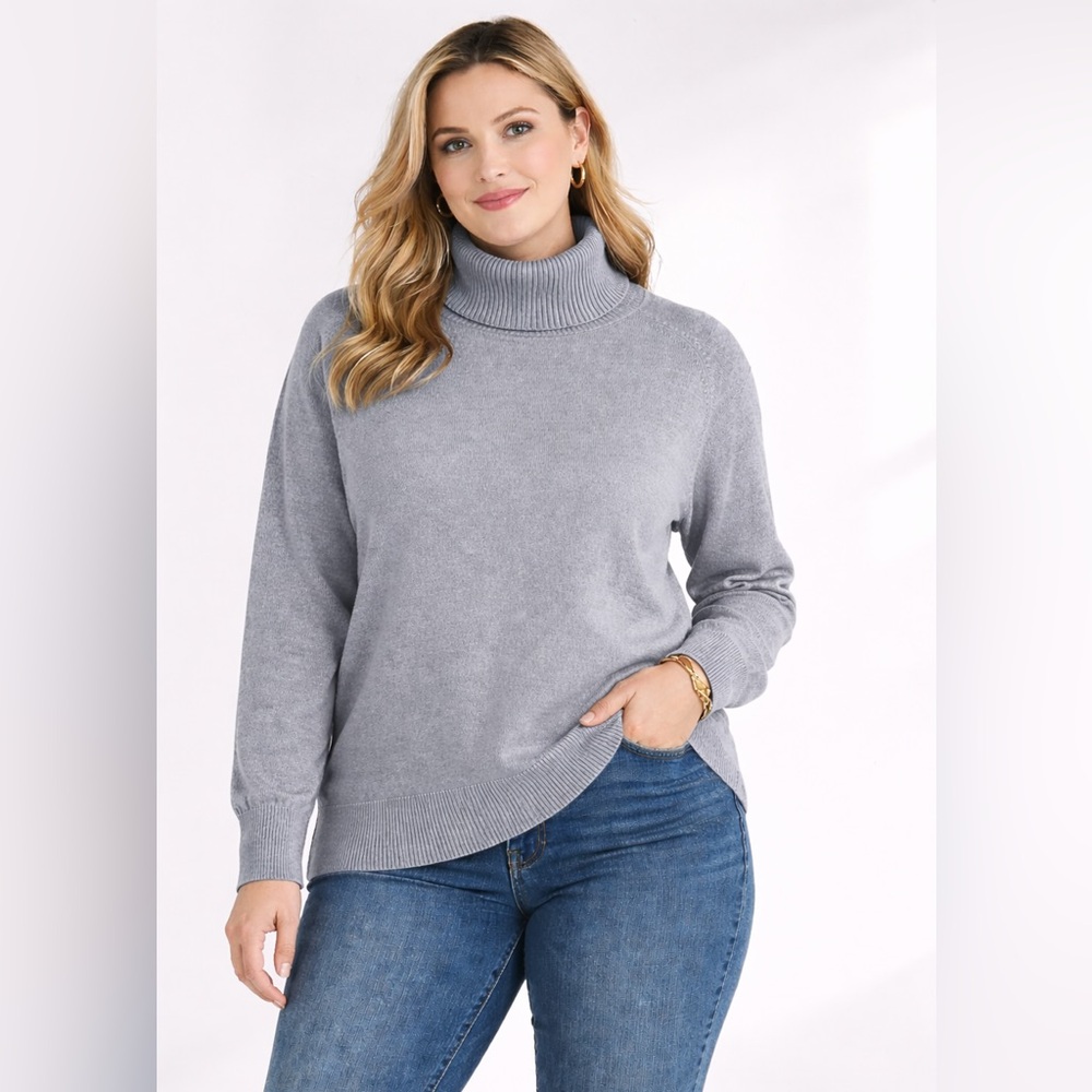 Lands’ End 2X Gray Cotton Turtleneck Sweater Plus Size Pullover